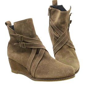 Eric Michael Queen Taupe Suede Zip Wedge Booties